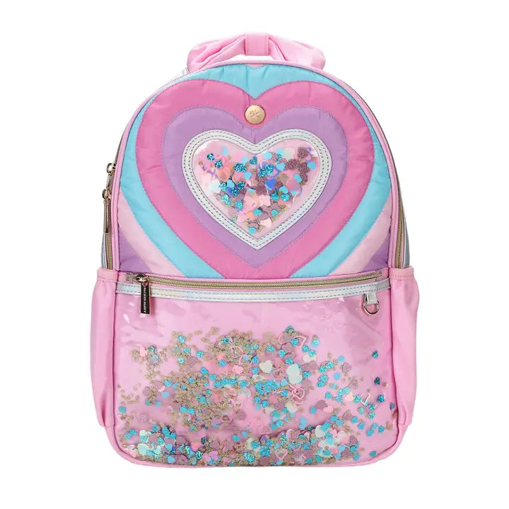 "Taylor" Quilted Confetti Hearts Confetti Backpack + Pouch