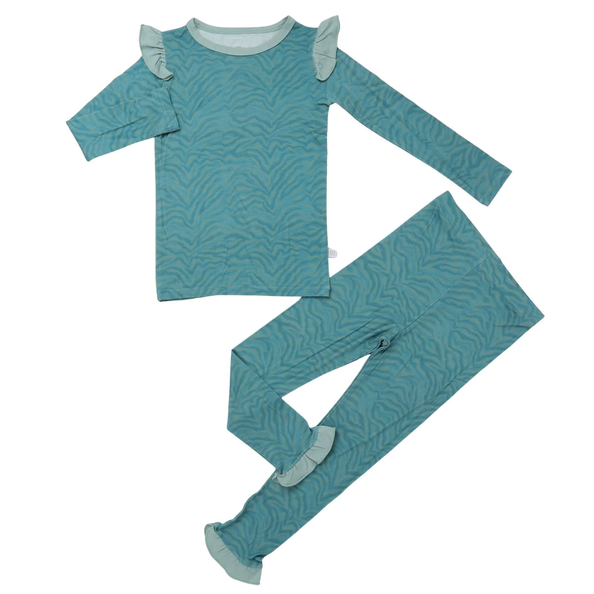 Girls Ruffle Teal Zebra Loungewear Set