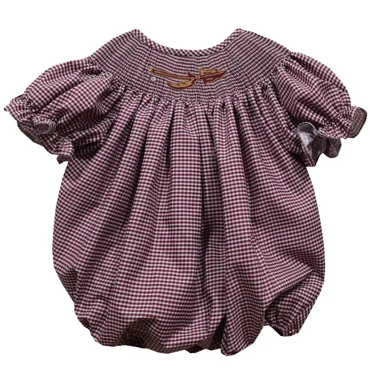 Florida State Seminoles Smocked Maroon Gingham Girl Bubble