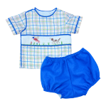 BEAU BLOOMER SET - POINTER PLAID TOP W/ BLUE WOOL